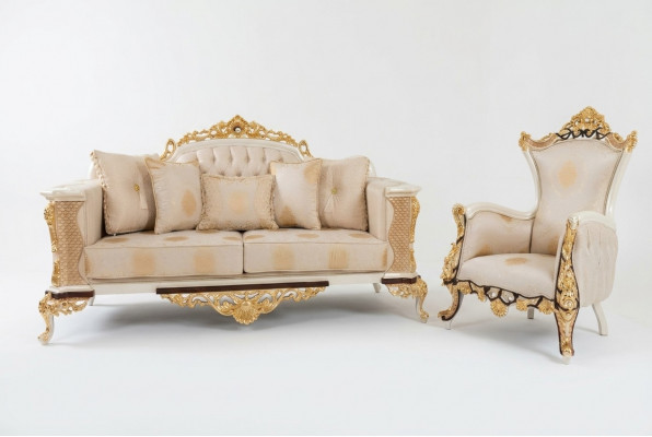 Dräisëtzer Canapé 3 Sëtzer Klassesch Canapé Sofas Couch Stoff Stil Baroque Miwwel Neit