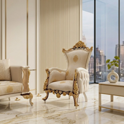 Ohrensessel Sëtz Luxus Design gepolstert Sofa Textil Barock Relax Stoff.
