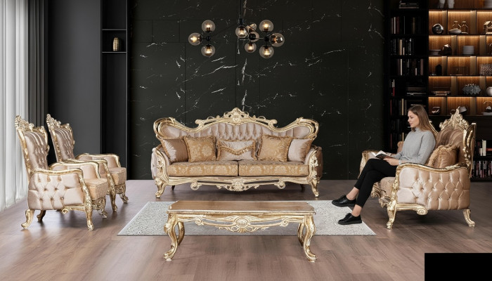 Sitzgarnitur 3+3+1+1 Sëtzer Dësch Sofa Fauteuil Sofas Relax Luxus Set 5tlg