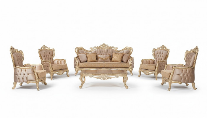 Sitzgarnitur 3+3+1+1 Sëtzer Dësch Sofa Fauteuil Sofas Relax Luxus Set 5tlg