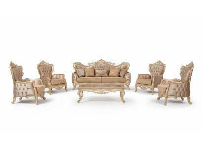 Sitzgarnitur 3+3+1+1 Sëtzer Dësch Sofa Fauteuil Sofas Relax Luxus Set 5tlg