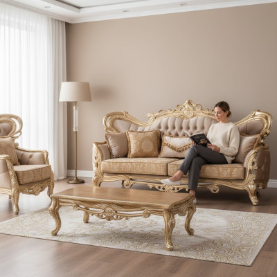 Dräisëtzer Canapé Sofa 3 Sëtzer Sofa Sofaen Samt Stoff Stil Barock Rokoko Miwwelen Nei