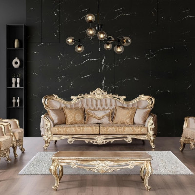 Dräisëtzer Canapé Sofa 3 Sëtzer Sofa Sofaen Samt Stoff Stil Barock Rokoko Miwwelen Nei