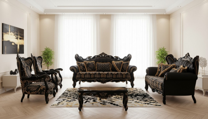 Luxus Garnitur Set 5tlg Sofagarnitur 3+3+1+1 Sëtzer Couchtisch Canapé Fauteuil Canapéen