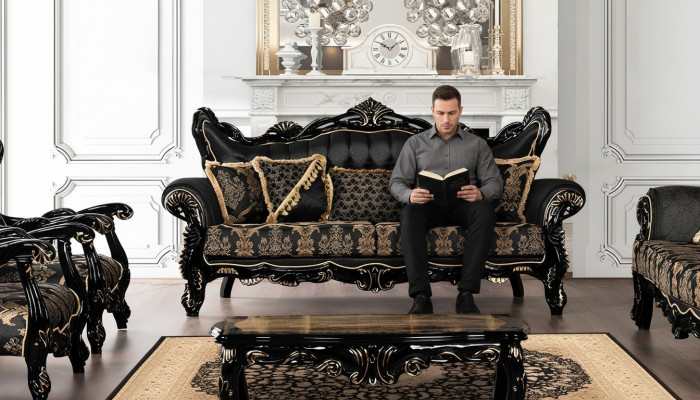 Couch Sëtz Dräisëtzer Sofa 3 Sëtzer Sofasen Still Stoff Barock Rokoko Miwwelen 232cm