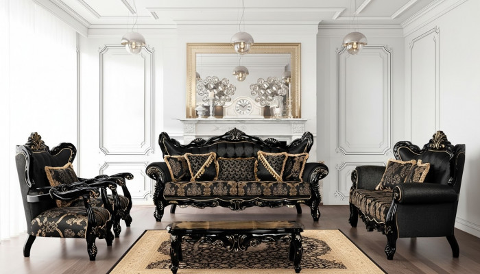 Couch Sëtz Dräisëtzer Sofa 3 Sëtzer Sofasen Still Stoff Barock Rokoko Miwwelen 232cm