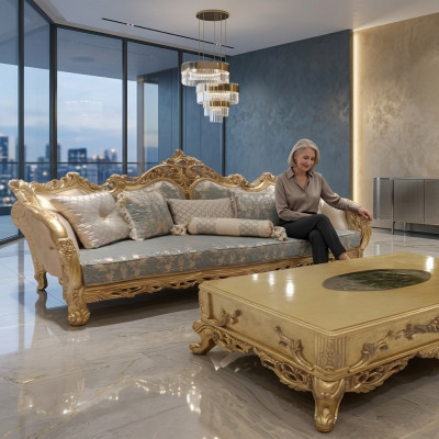 Dräi-Sëtzer Sofa, 3-Sëtzer Sofas, Stoff, Stil: Barock Rokoko, Miwwelen, Klassesch