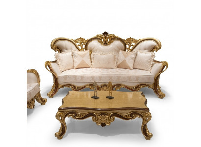 Luxus Dräisëtzer Sofa 3 Sëtzer Sofa Sofasen Fotell Stoff Stil Barock Rokoko 240cm