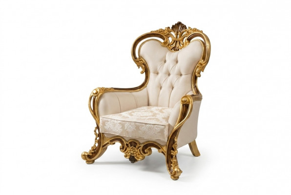 Luxuriéise klassesche Oueressessel am wäiss-gëllene Barockdesign