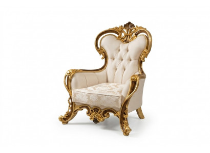 Luxuriéise klassesche Oueressessel am wäiss-gëllene Barockdesign