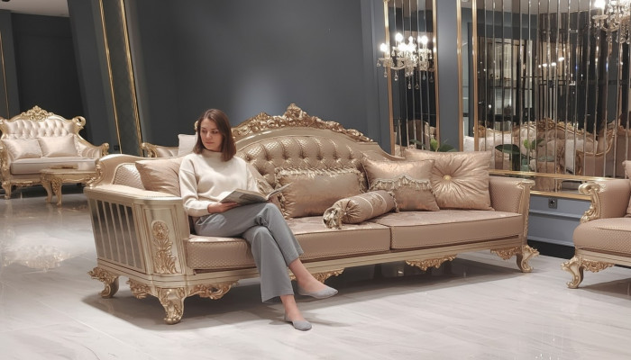 Dräi-Sëtzer Canapé 3-Sëtzer Klassesch Canapé Sofas Stoff Stil Barock Samett Nei
