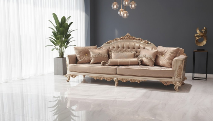 Dräi-Sëtzer Canapé 3-Sëtzer Klassesch Canapé Sofas Stoff Stil Barock Samett Nei