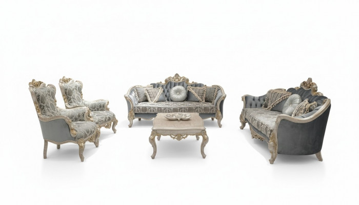 Sofagarnitur 3+3+1+1 Sëtzer Couchtisch Luxus Sofa Fauteuil Sofas Stoff Set 5tlg