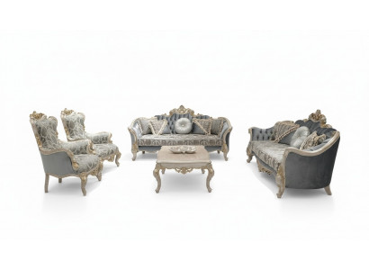 Sofagarnitur 3+3+1+1 Sëtzer Couchtisch Luxus Sofa Fauteuil Sofas Stoff Set 5tlg