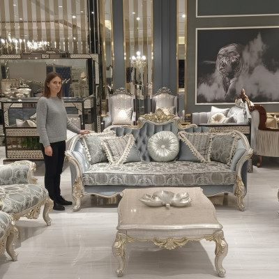Dräisëtzer Sofa 3 Sëtz Couch Miwwelen Klassesch Sofas Stoff Stil Barock Rokoko Nei