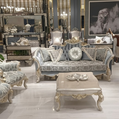Dräisëtzer Sofa 3 Sëtz Couch Miwwelen Klassesch Sofas Stoff Stil Barock Rokoko Nei