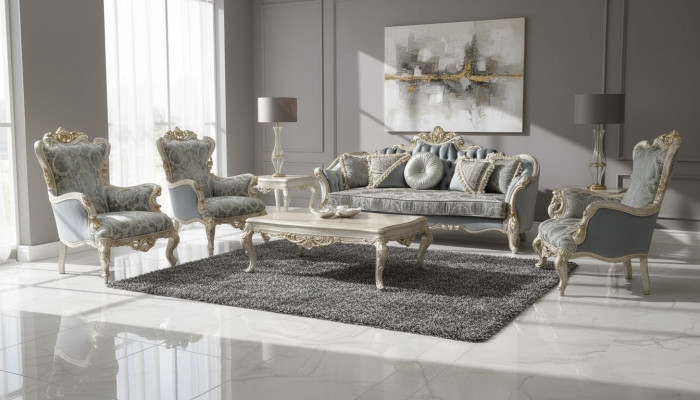Sofagarnitur 3+1+1 Sëtzer Luxus Sofa Fotell Stoff Grupp Garnitur Wunnzëmmer