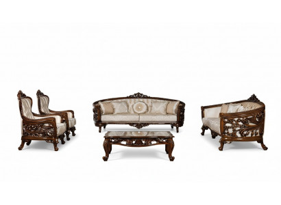 Sofagarnitur 3+3+1+1 Sëtz Couchtisch Grupp Sofa Sesselen Sofas Stoff Set 5 Stéck