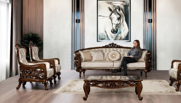 Luxus Canapé-Sëtzkombinatioun 3+1+1 Sëtzer Couchtisch Grupp Canapé Fauteuil Sofas Stoff Canapé