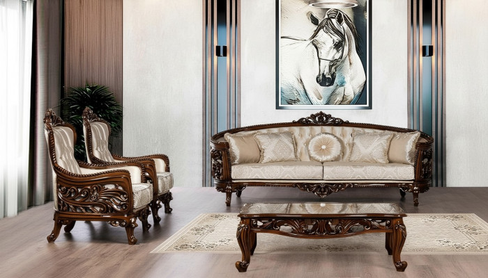 Luxus Canapé-Sëtzkombinatioun 3+1+1 Sëtzer Couchtisch Grupp Canapé Fauteuil Sofas Stoff Canapé