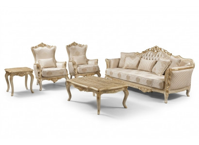 Sofagarnitur 3+1+1 Sëtzer Couchtisch Sofa Fauteuil Sofas Garnitur Set Gold Stil