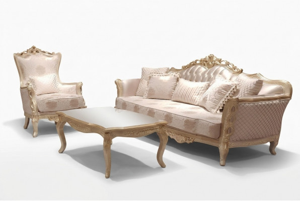 Klasseschen Dréisëtzeger Sofa 3 Sëtz Sofen Couch Stoff Stil Barock Miwwelen Rokoko