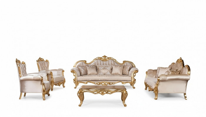 Garnitur Set 5-deelzeg Sofagarnitur 3+3+1+1 Sëtzer Couchtisch Sofa Sessel Sofan Nei