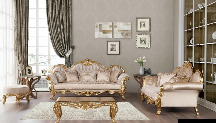 Set Dreibettsofa Sofagarnitur 3+3 Sëtzer Garnitur Sofa Sofas Stoff Stil Barock