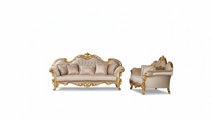 Set Dreibettsofa Sofagarnitur 3+3 Sëtzer Garnitur Sofa Sofas Stoff Stil Barock