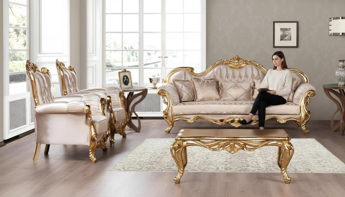Garnitur Sofagarnitur 3+1+1 Sëtzer Couchdësch Sofa Luxus Stoff Fauteuil Sofas Nei