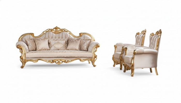 Sofa Set 3+1+1 Sëtzer Sofa Fotell Sofassen Set Grupp Stoff Barock.