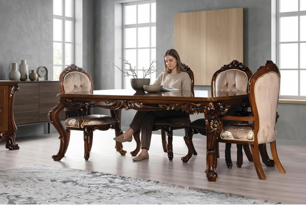 Luxus Iesszëmmer Iessdësch Stull Grupp Garnitur Set Holz Dësch Dëscher 5tlg. Sets