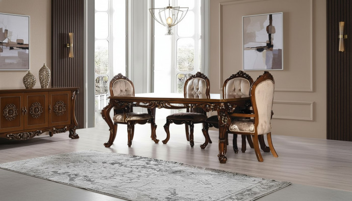 Luxus Iesszëmmer Iessdësch Stull Grupp Garnitur Set Holz Dësch Dëscher 5tlg. Sets