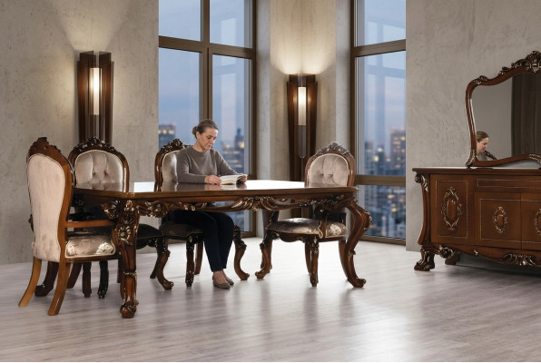 Iesszëmmerstull Stull Miwwelen Holz Luxus Iesszëmmer Stoff Stil Barock Still