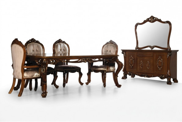 Iesszëmmerstull Stull Miwwelen Holz Luxus Iesszëmmer Stoff Stil Barock Still