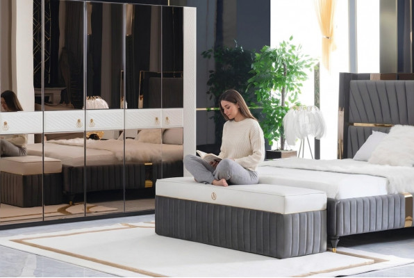 Design Sëtzbank Fousshocker Stull Holz Sëtzhocker Luxus Bänk Stoff Hocker Bänk