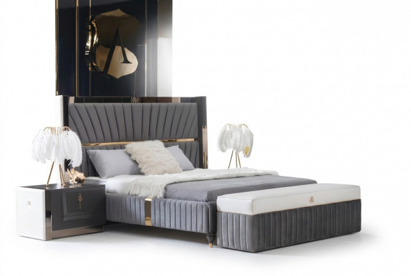 Luxus Bett 180x200cm mat Holz Kappdeel an 2 Nuetsdëscher Italienesch Miwwelen Nei