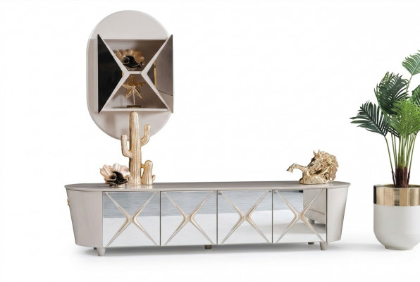 Wunnzëmmer Kommoden Holz Low Board Regal Gold Nei 2-tlg Sideboard Regaler Kommode