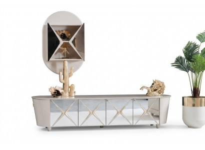 Wunnzëmmer Kommoden Holz Low Board Regal Gold Nei 2-tlg Sideboard Regaler Kommode