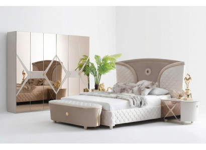 Duebelbetter Modern Bettgestell Better Set 3-deelech. Schlofzëmmer Bett Nuetsdësch