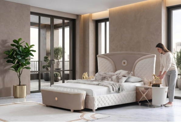 Bett Duebelbetter Modern Bettgestell Better Schlofkummer Nuetsdësch Neit