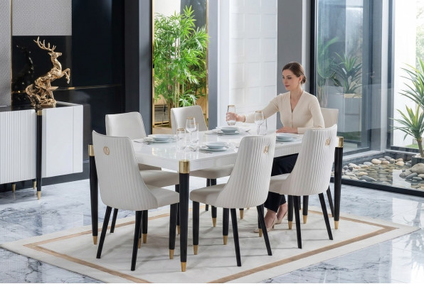 Iess Grupp Holz Dësch Dëscher 7tlg Komplett Set Iessdësch 6x Still Iesszëmmer Set