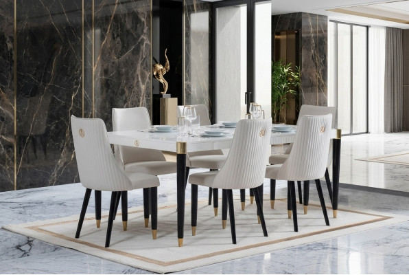 Iess Grupp Holz Dësch Dëscher 7tlg Komplett Set Iessdësch 6x Still Iesszëmmer Set