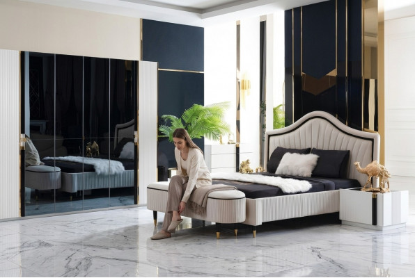 Textil Bett Schlofkummer Miwwel Design Grupp 5 Deeler Set 2x Nuechtvdësch Betten Nei