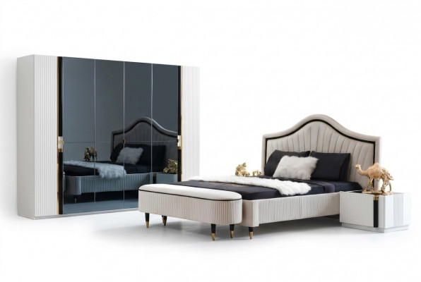 Textil Bett Schlofkummer Miwwel Design Grupp 5 Deeler Set 2x Nuechtvdësch Betten Nei