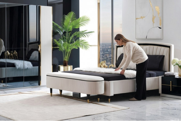 Hocker Polster Sëtz Design Textil Relax Luxus Fousshocker Sofa Sëtzbank Stoff