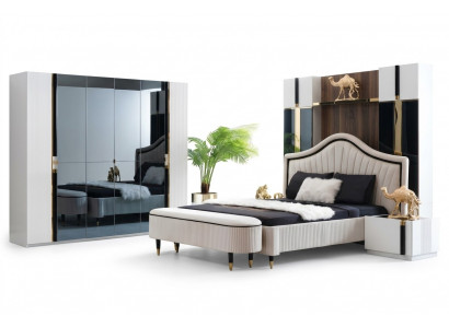 Set 3tlg. Schlofkummer Garnitur Bett 2x Nuetsdësch Stil Italienesch Miwwelen Nei