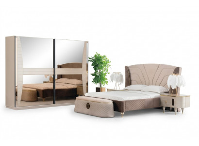 Luxus Set Schlofzëmmer Bett Nuetsdësch Kommode Hocker Grupp Garnitur Nei 5 Stéck.