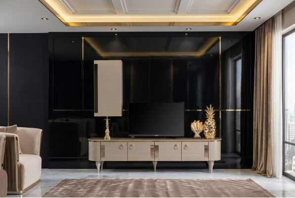 Säitbriet Schief Mauer Modern tv Holz Garnitur Set Miwwelen Wunnwand Vitrin rtv