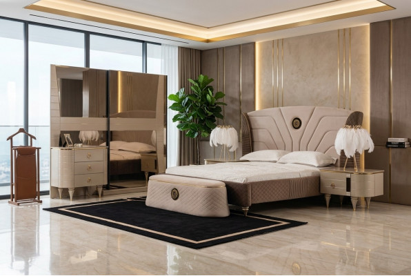 Bett Duebelbett Hotel Bettkummer Duebel Holz Miwwelen Bett Polster Luxusdëschign